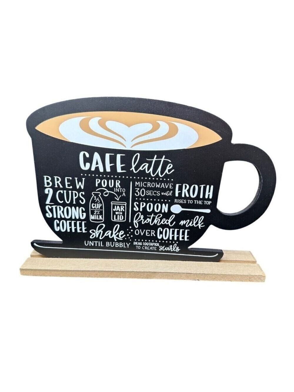 Chalkboard Café Latte Sign Coffee Bar Mug Decor Farmhouse Kitchen Eclectic 10"